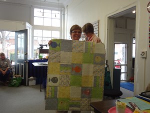 Hazel calls this her "New Life" baby quilt with appliqued fishies and seahorse quilting.