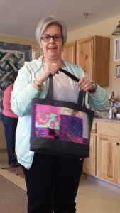 Sue Duval's multifaceted bag with all kinds of pockets and zippers.